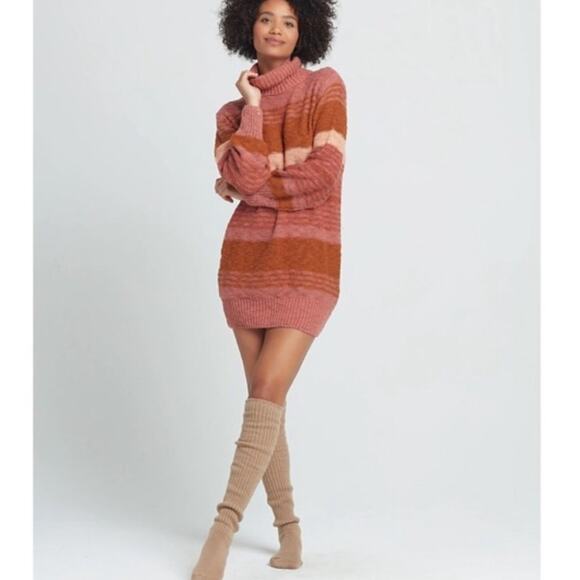 L*Space Jetsetter Sweater Dress Serape Stripe Chunky knit long sleeve turtleneck - Picture 3 of 11